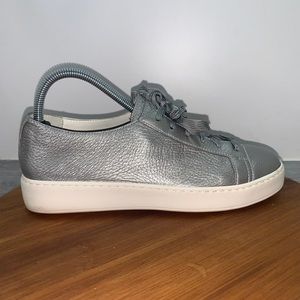 SANTONI Cleanic Iconic Silver Leather Sneaker Shoes Women’s Size 38.5 EU 8-8.5US